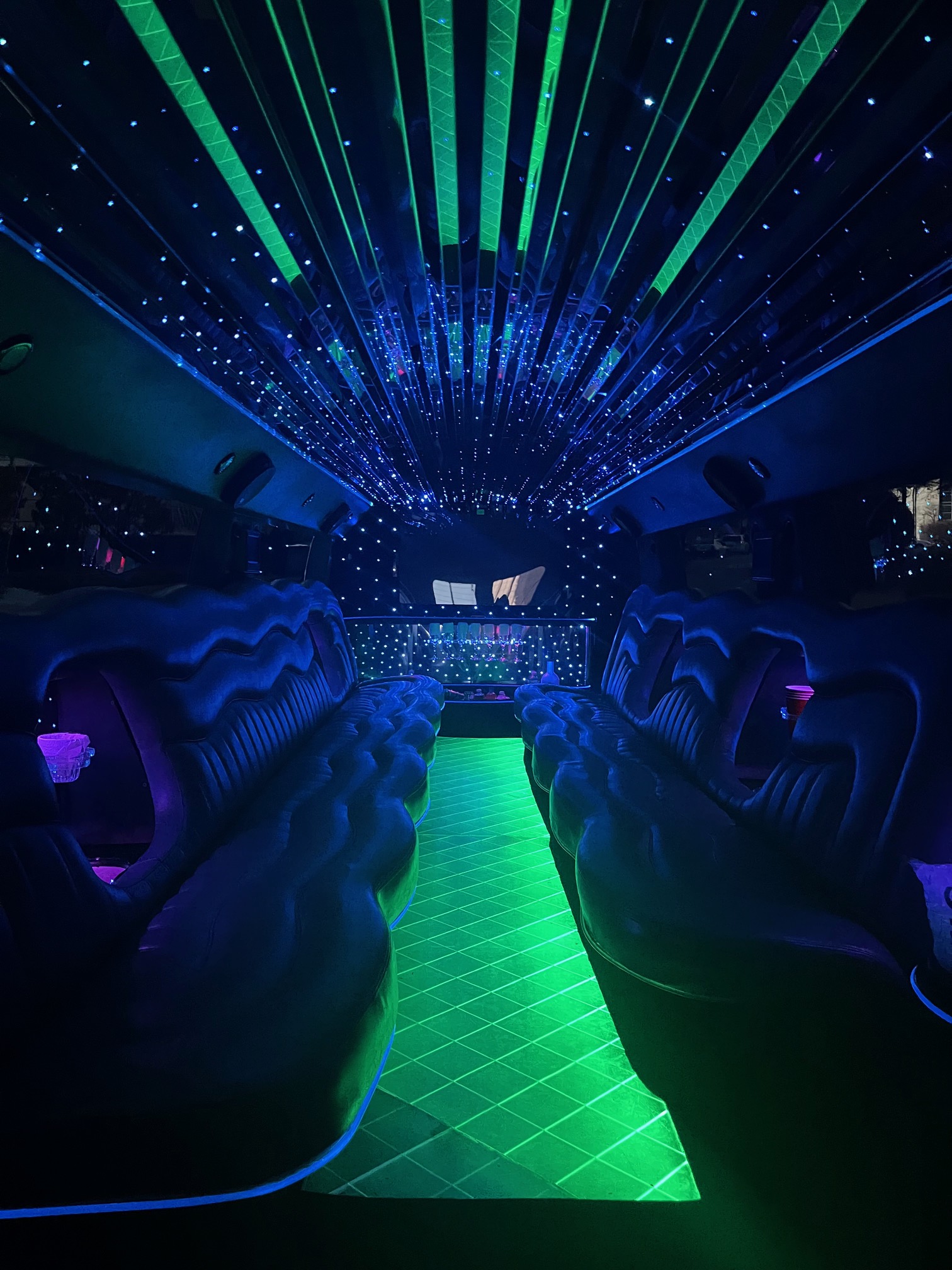 Luxury limo interior with fiber optic lighting